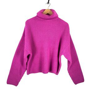 Zara chunky knit turtle neck oversized sweater wool‎ blend pink 90s sz M